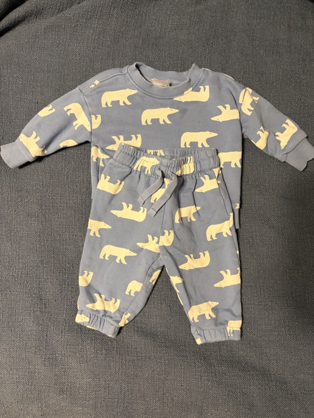 Hanna Andersson Blue Baby Sweater Set with Cream Polar Bear Print